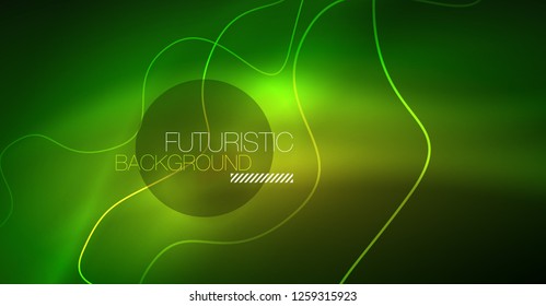 Abstract shiny glowinng color wave design element on dark background - science or technology concept, vector