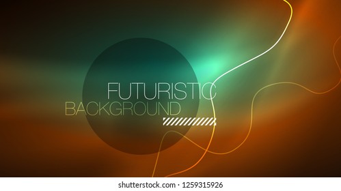 Abstract shiny glowinng color wave design element on dark background - science or technology concept, vector