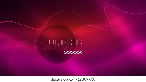 Abstract shiny glowinng color wave design element on dark background - science or technology concept, vector