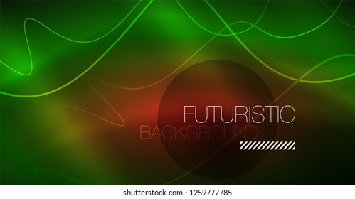 Abstract shiny glowinng color wave design element on dark background - science or technology concept, vector