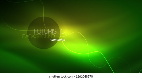 Abstract shiny glowinng color wave design element on dark background - science or technology concept, vector