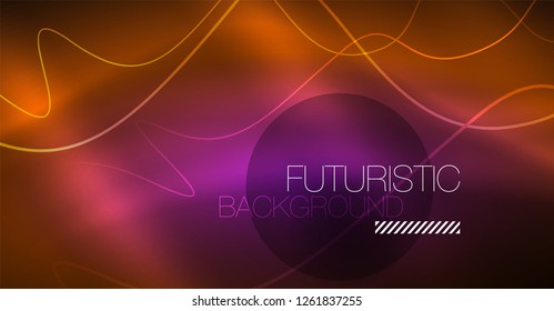 Abstract shiny glowinng color wave design element on dark background - science or technology concept, vector