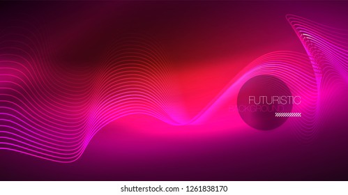 Elemento de projeto brilhante brilhante brilhante brilhante da onda da cor no fundo escuro - conceito de ciência ou tecnologia, vetor
