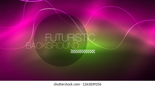 Abstract shiny glowinng color wave design element on dark background - science or technology concept, vector