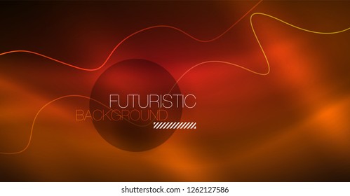 Abstract shiny glowinng color wave design element on dark background - science or technology concept, vector