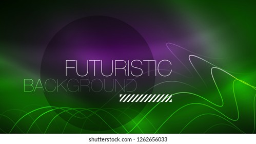 Abstract shiny glowinng color wave design element on dark background - science or technology concept, vector