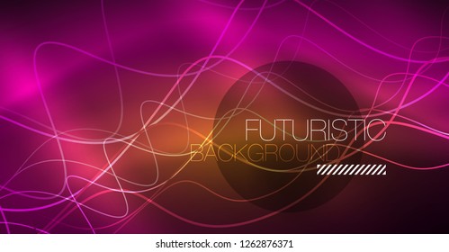 Abstract shiny glowinng color wave design element on dark background - science or technology concept, vector