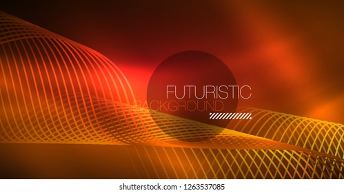 Abstract shiny glowinng color wave design element on dark background - science or technology concept, vector