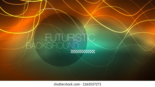 Abstract shiny glowinng color wave design element on dark background - science or technology concept, vector