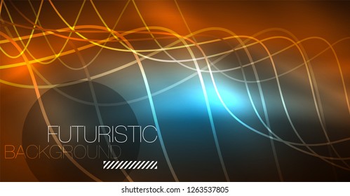 Abstract shiny glowinng color wave design element on dark background - science or technology concept, vector