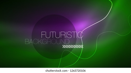 Abstract shiny glowinng color wave design element on dark background - science or technology concept, vector