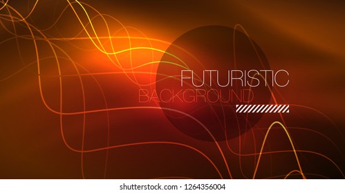 Abstract shiny glowinng color wave design element on dark background - science or technology concept, vector