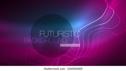 Abstract shiny glowinng color wave design element on dark background - science or technology concept, vector