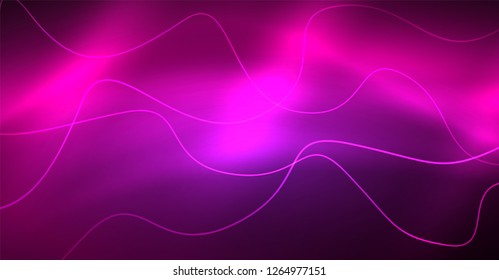 Abstract shiny glowinng color wave design element on dark background - science or technology concept, vector