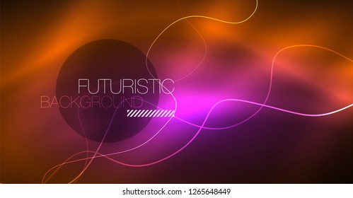 Abstract shiny glowinng color wave design element on dark background - science or technology concept, vector