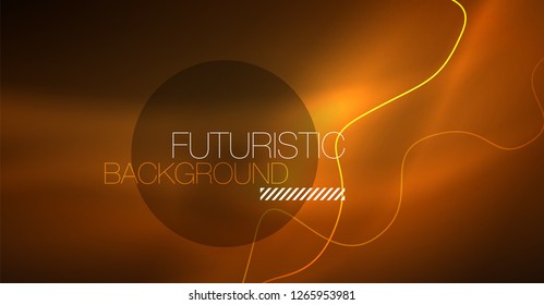 Abstract shiny glowinng color wave design element on dark background - science or technology concept, vector