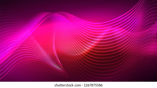 Abstract shiny glowinng color wave design element on dark background - science or technology concept, vector