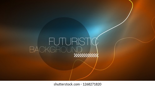 Abstract shiny glowinng color wave design element on dark background - science or technology concept, vector