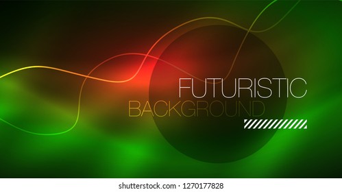 Abstract shiny glowinng color wave design element on dark background - science or technology concept, vector