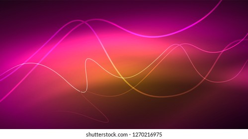 Abstract shiny glowinng color wave design element on dark background - science or technology concept, vector