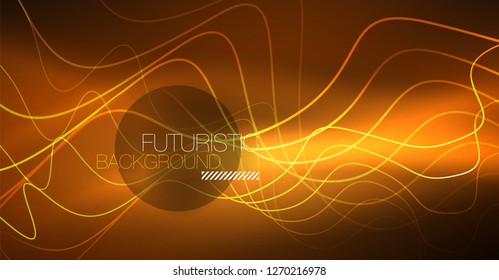 Abstract shiny glowinng color wave design element on dark background - science or technology concept, vector