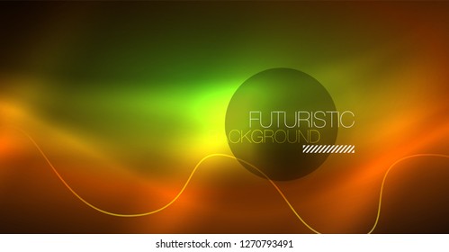 Abstract shiny glowinng color wave design element on dark background - science or technology concept, vector