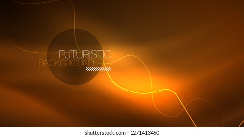 Abstract shiny glowinng color wave design element on dark background - science or technology concept, vector