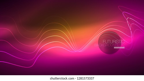 Elemento de projeto brilhante brilhante brilhante brilhante da onda da cor no fundo escuro - conceito de ciência ou tecnologia, vetor