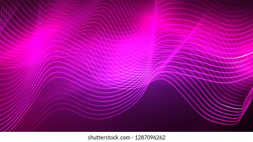 Abstract shiny glowinng color wave design element on dark background - science or technology concept, vector