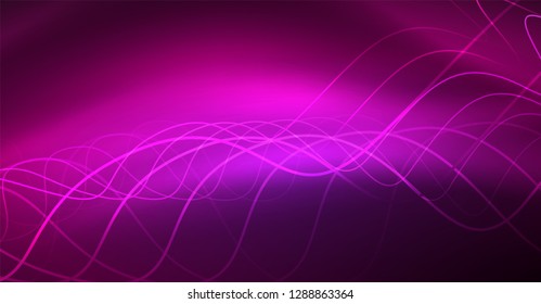 Abstract shiny glowinng color wave design element on dark background - science or technology concept, vector
