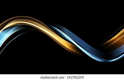 Abstract shiny gold and blue wave design element