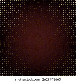 Abstract shiny gold dotted texture. Stylish halftone Christmas party background. Design with dynamic disco feel. Bright circular gradient bg. Elegant layouts. Vector illustration. EPS 10.