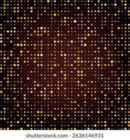 Abstract shiny gold dotted texture. Stylish halftone Christmas party background. Design with dynamic disco feel. Bright circular gradient bg. Elegant layouts. Vector illustration. EPS 10.