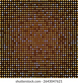 Abstrait texture pointillée dorée brillante. Arrière-plan élégant de fête de Noël en demi-teinte. Conception avec ambiance disco dynamique. Dégradé circulaire lumineux bg. Des compositions élégantes. Illustration vectorielle. EPS10.