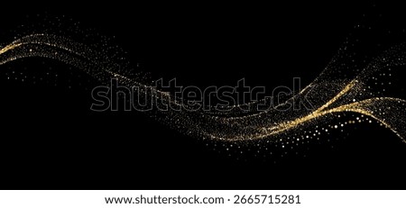 Abstract shiny gold glitter particles wave. Background for invitation and greeting card. Merry Christmas and Happy New Year BG. Vector illustration.