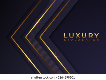 Abstract Shiny Gold Lines Diagonal Overlap Luxurious Dark Navy Purple Background with Copy Space for Text