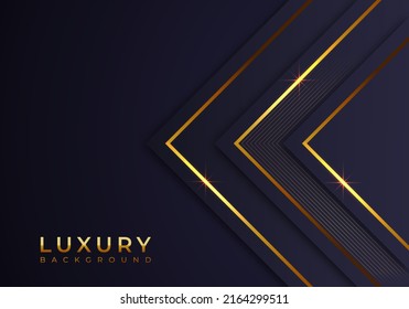 Abstract Shiny Gold Lines Diagonal Overlap Luxurious Dark Navy Purple Background with Copy Space for Text