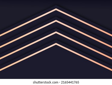 Abstract Shiny Gold Lines Diagonal Geometric Overlap Luxurious Dark Navy Purple Background with Copy Space for Text