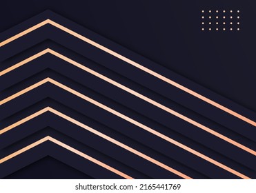 Abstract Shiny Gold Lines Diagonal Geometric Overlap Luxurious Dark Navy Purple Background with Copy Space for Text