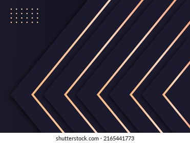 Abstract Shiny Gold Lines Diagonal Geometric Overlap Luxurious Dark Navy Purple Background with Copy Space for Text