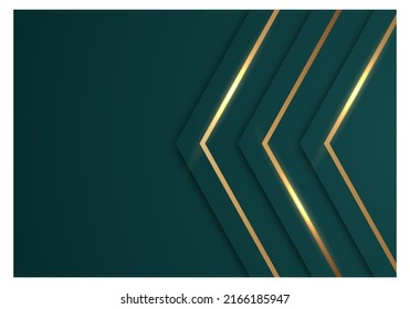 Abstract Shiny Gold Lines Diagonal Overlap Luxurious Dark Green Background with Copy Space for Text