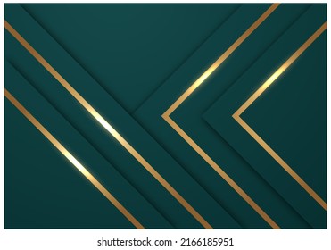 Abstract Shiny Gold Lines Diagonal Overlap Luxurious Dark Green Background with Copy Space for Text