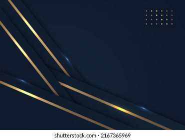 Abstract Shiny Gold Lines Diagonal Overlap Luxurious Dark Navy Purple Background with Copy Space for Text