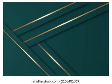 Abstract Shiny Gold Lines Diagonal Overlap Luxurious Dark Green Background with Copy Space for Text