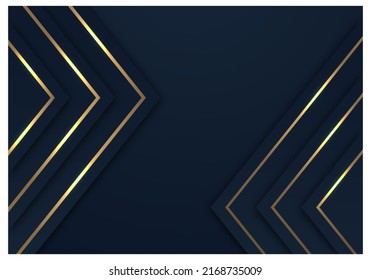Abstract Shiny Gold Lines Diagonal Overlap Luxurious Dark Navy Purple Background with Copy Space for Text