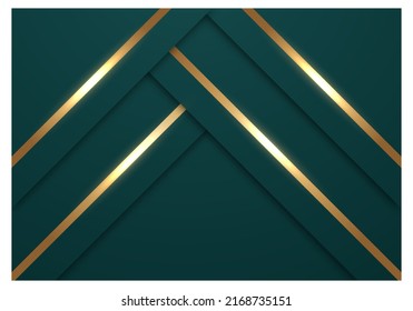 Resumen Líneas doradas brillantes Diagonal Superposición de fondo verde oscuro lujoso con espacio para texto