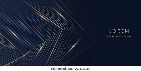 Abstract shiny gold lines pattern on dark blue background luxury style with copy space for text. Vector illustration
