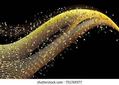 Abstract shiny, gold wave illustration. Graphic concept with glitter effect on dark background for your design