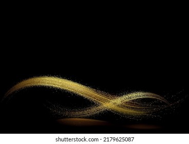 Abstrakte glänzende Goldwellen auf dunklem Hintergrund mit Glittereffekt - farbige Illustration, Vektorgrafik