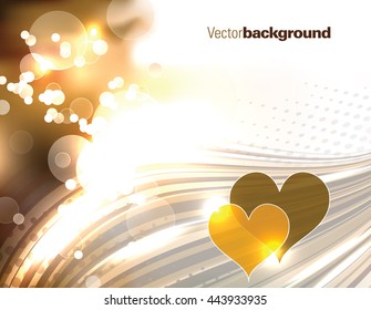 Abstract Shiny Golden Background with Hearts.